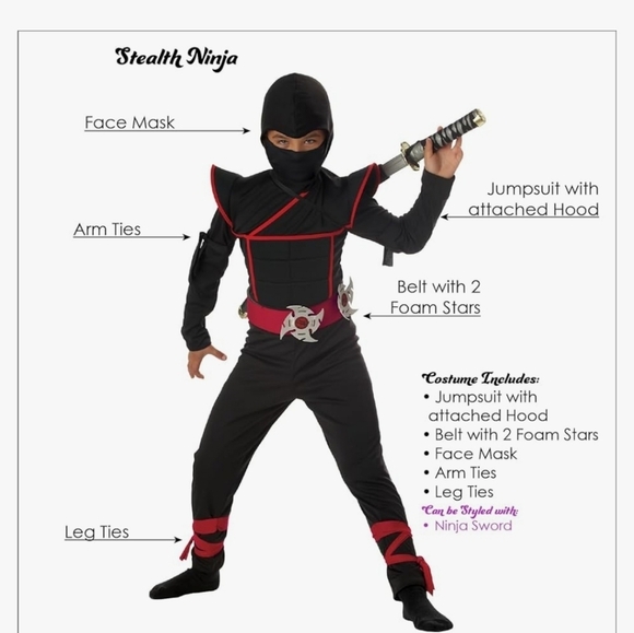 Kids Stealth Ninja Costume Size XL - Picture 2 of 8